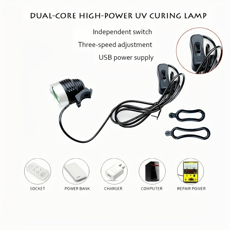 Lámpara para arte de uñas y teléfono - Luz LED alimentada por USB con cabeza ajustable, mango ergonómico y diseño duradero negro, lámpara de uñas, luz elegante, acabado metálico