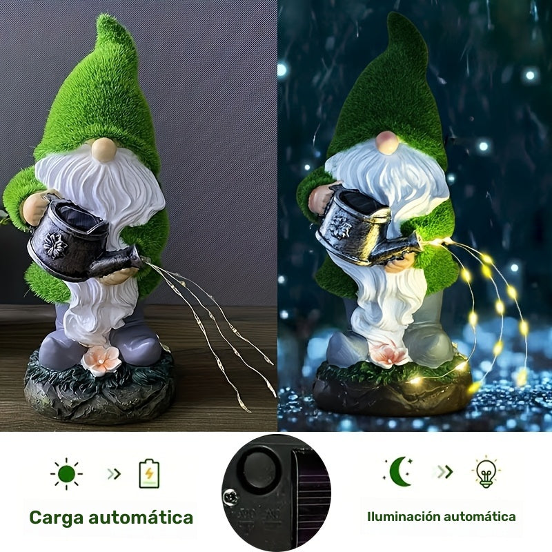 Estatua de gnomo de jardín de resina alimentada por energía solar con luces LED para decoración de césped y jardín exterior impermeable