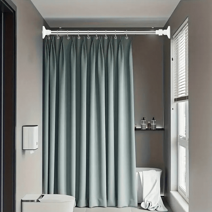 1 pieza de percha ajustable sin taladro para cortinas de ducha y armarios - Construcción metálica duradera, fácil de instalar con diseño deslizante, ideal para almacenamiento de baño y dormitorio, percha de cortina de ducha