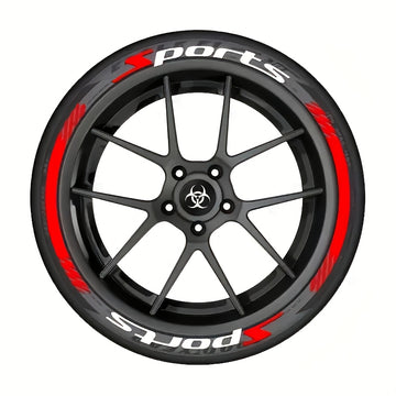 16 calcomanías para ruedas de autos deportivos - PVC resistente al agua, calcomanías de letras duraderas, decoración para llantas, adhesivos para autos, diseño en negro y rojo con texto "SPORTS", compatible con superficies de metal y plástico, accesorios