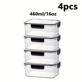 Juego de 4 contenedores herméticos transparentes de 460 ml, material PET, a prueba de fugas, ideales para frutas, pasteles, pan, carne, granos y más, perfectos para organizar la cocina, el refrigerador o el gabinete