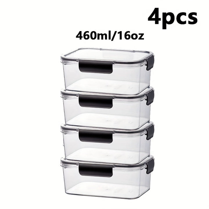 Juego de 4 contenedores herméticos transparentes de 460 ml, material PET, a prueba de fugas, ideales para frutas, pasteles, pan, carne, granos y más, perfectos para organizar la cocina, el refrigerador o el gabinete