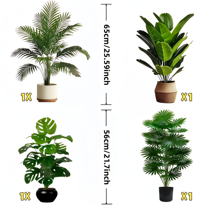 Juego de 4 piezas, incluye 48 plantas artificiales de hojas grandes. Adecuadas para uso exterior—árboles decorativos de selva tropical, ideales para macetas en interiores y exteriores todo el año, bodas, hoteles, jardines, patios estilo nórdico, Día de l