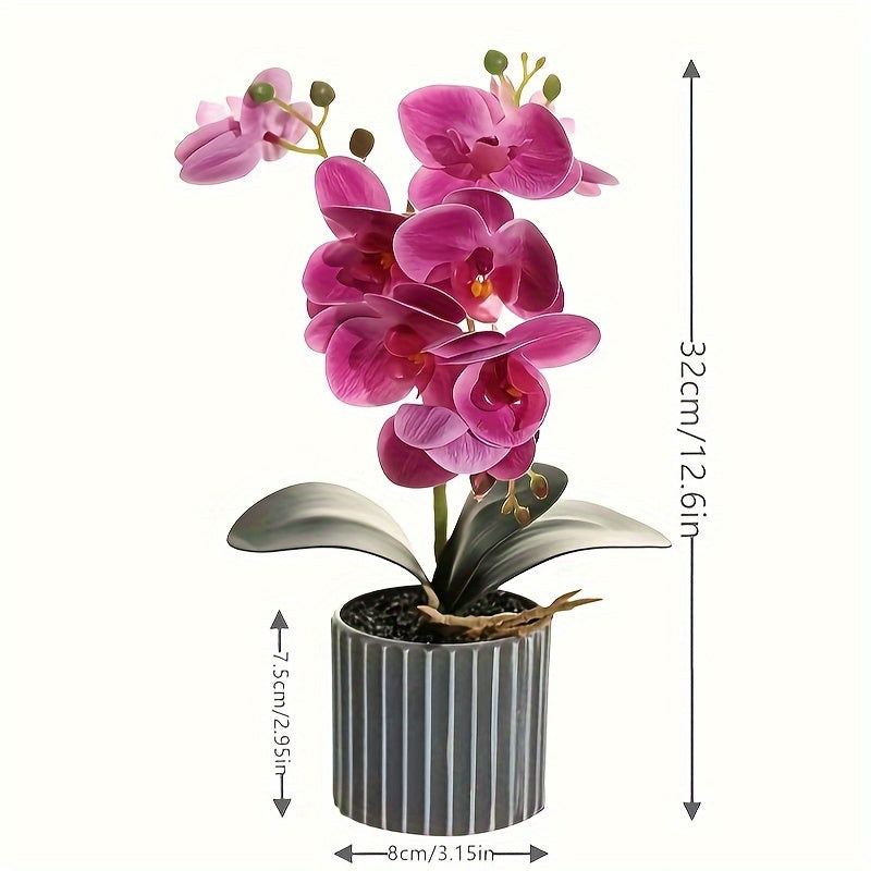 Bonsái Elegante de Orquídea Phalaenopsis de 8 Flores - Planta Artificial Realista en Maceta para Decoración del Hogar, Incluye Maceta