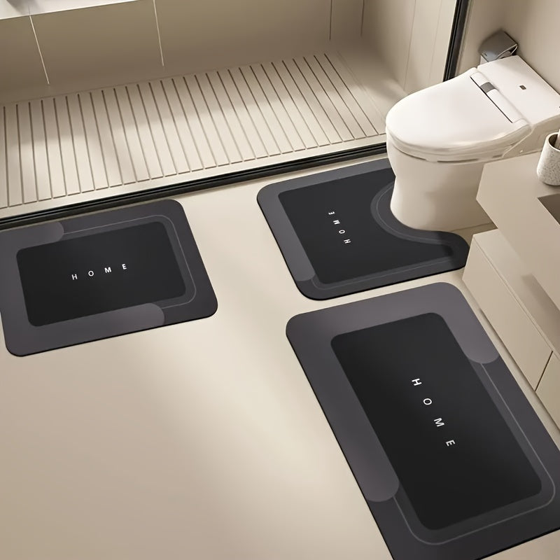 3 piezas de juego de alfombras de baño Ultra-Absorbentes - Secado rápido, Antideslizante y suave alfombras de baño con diseño moderno "HOGAR", perfecto para duchas, cuarto de lavado, dormitorio, sala de estar y suelos de cocina - Incluye alfombra de puer