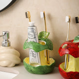 1pc estante de cerámica en forma de manzana para pasta dental y cepillo, reutilizable, ideal para tocador del baño, disponible en dos estilos y colores, decoración navideña o de Halloween