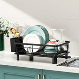 Organizador de cocina multifuncional con escurridor de platos, bandeja de drenaje y porta utensilios - Secador de platos para cubiertos, cuchillos, tenedores y palillos, ahorra espacio en la encimera