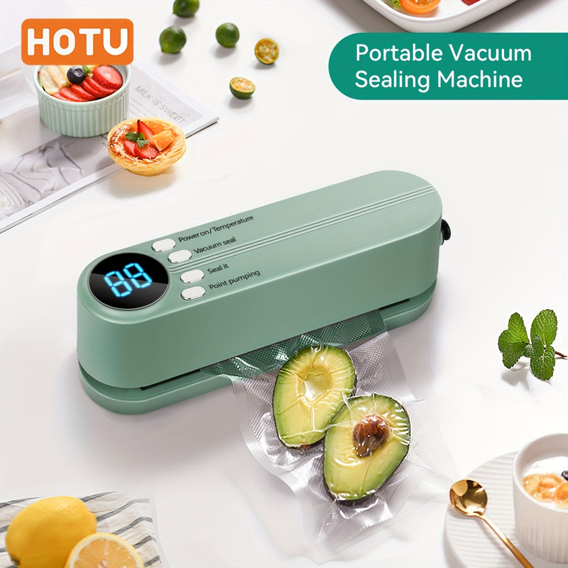 HOTU 1PC 1200mAh Sellador de Alimentos Portátil, Sistema Automático de Sellado de Snacks Multifunción, Succión e Inflado Externos, Sellador al Vacío USB Recargable para Cocina y Picnics al Aire Libre, Batería de 36V