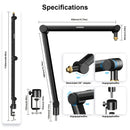 Ajustable Microfono Scissor Arm con Canal de Cable - Boom de Suspensión Compacto para Blue Yeti, Snowball iCE, HyperX QuadCast, SoloCast, Elgato Wave - Aleación Duradera, Conexión XLR, Equipo de Grabación de Estudio | Acabado Negro Liso | Ajustable Boom