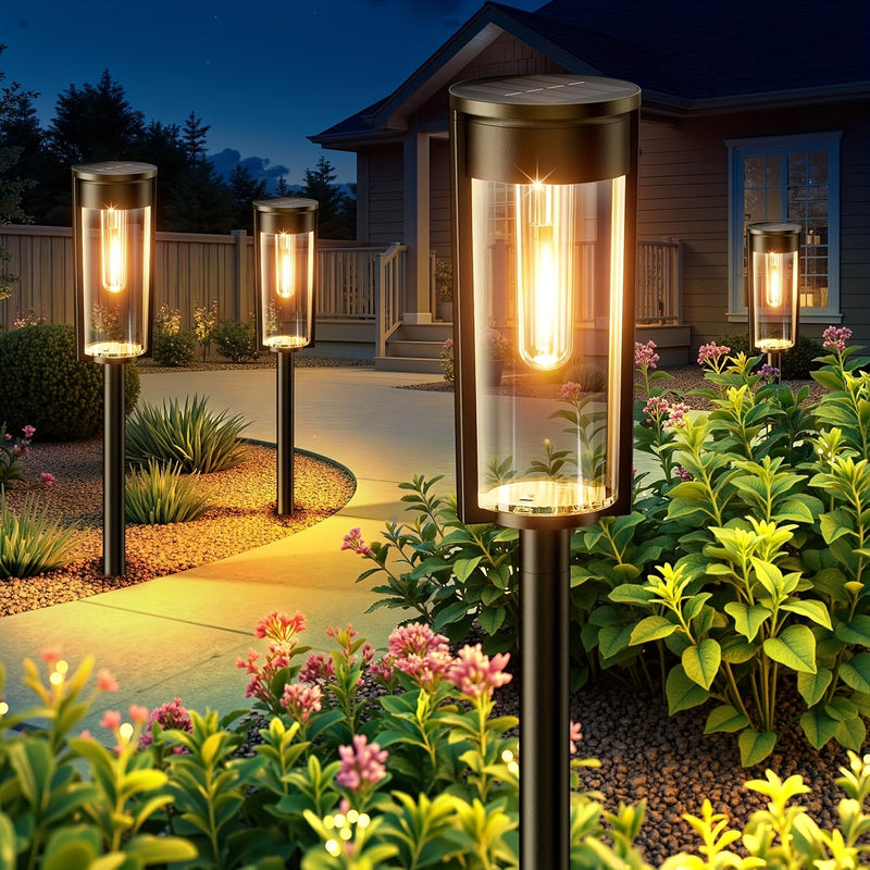 Luces solares para exteriores LED, lámpara de filamento redonda, adecuadas para patio, jardín, sendero, iluminación de paisaje, luces decorativas, luces de césped, luces con enchufe, decoraciones de Halloween, Navidad y fiestas 2/4/6 piezas