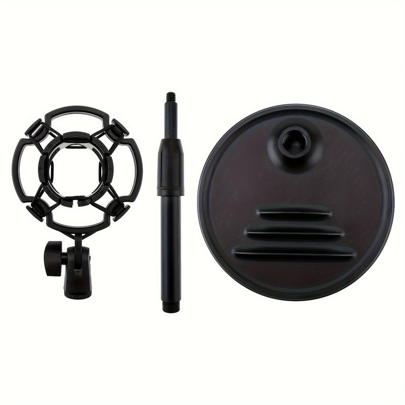Soporte de Micrófono Ajustable para Escritorio con Soporte para Teléfono - Base Antideslizante y Resistente para Grabación, Juegos y Transmisiones - Negro