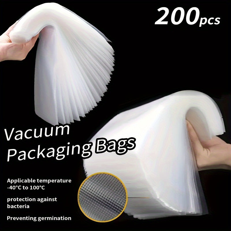 200 pcs Bolsas de sellado al vacío libres de BPA, Bolsas transparentes y reutilizables a prueba de fugas para almacenamiento de alimentos en la cocina, ideales para frutas, verduras, carne, granos - Esencial para la organización del hogar en la cocina