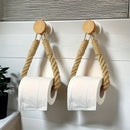 2 piezas de soporte para toallas de papel de cuerda de cáñamo, tejido en madera maciza, porta toallas sin agujeros, creativo