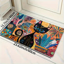 Alfombra de Entrada Decorativa de Arte Abstracto de Gato Lavable a Máquina - Revestimiento de PVC Antideslizante, Poliéster, Alfombra Rectangular para Baño, Cocina, Sala de Estar, Dormitorio