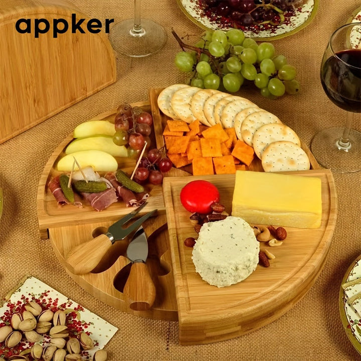 Juego de 1 tablero de queso de bambú APPKER con cuchillos, plato giratorio para charcutería y quesos, accesorios de cocina