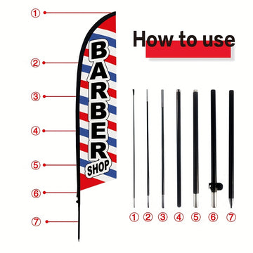 Juego de 1 bandera de barbería de 259.08 cm con asta, diseño vibrante en rojo, blanco y azul, para publicidad exterior y promociones, accesorio para barbería