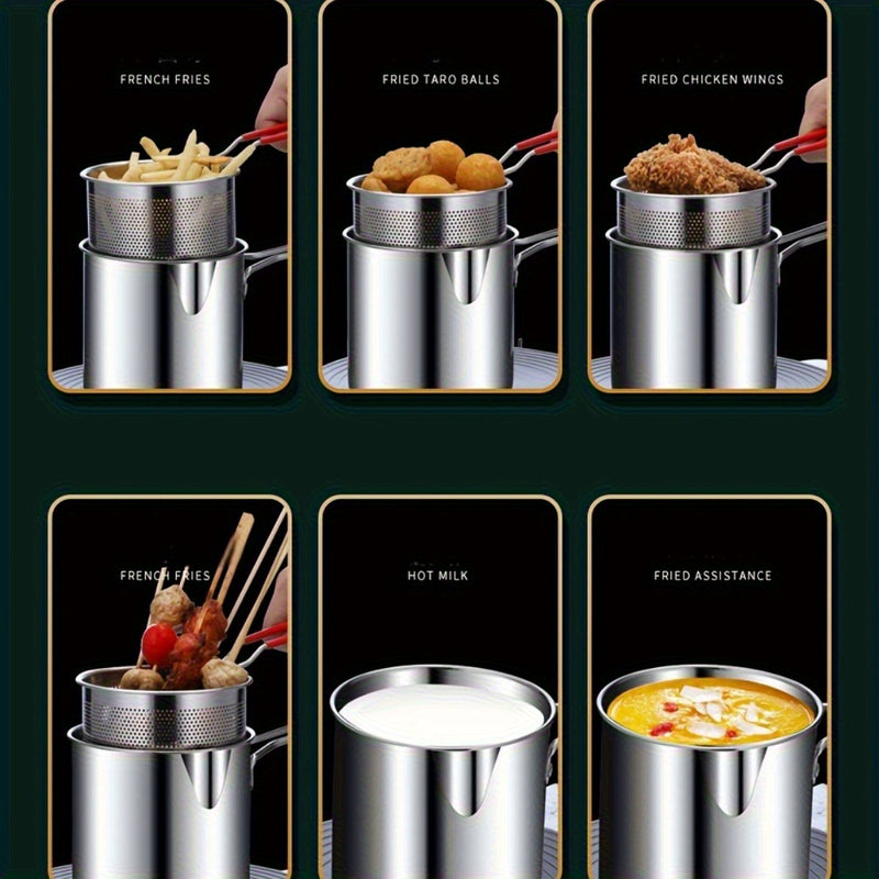 Sartén de Acero Inoxidable, Diseño Elevado, Acceso Fácil, Acero Inoxidable Grado Alimenticio, Sin Necesidad de Electricidad, Muy Adecuada para Brochetas y Tempura, Cocina con Brocheta | Utensilios de Cocina Funcionales | con Mango