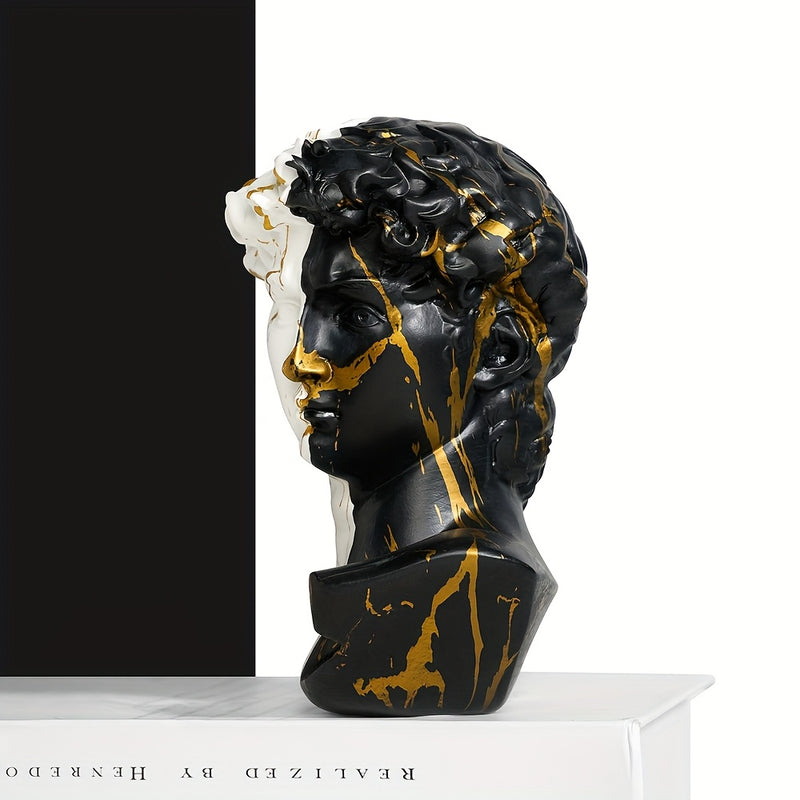 1 Pieza de Busto Abstracto de David en Resina - Diseño Dividido con Mármol Dorado y , Decoración Moderna para Sala u Oficina, Adorno Contemporáneo para Bodas, Artesanía Artística, Arte Decorativo, Regalo Ideal