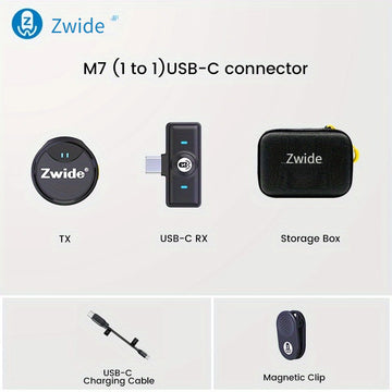 Micrófono Inalámbrico Magnético Zwide M7 con Clip - USB Tipo-C, Reducción de Ruido para Transmisiones en Vivo y Entrevistas al Aire Libre, Micrófono Inalámbrico para Cámara