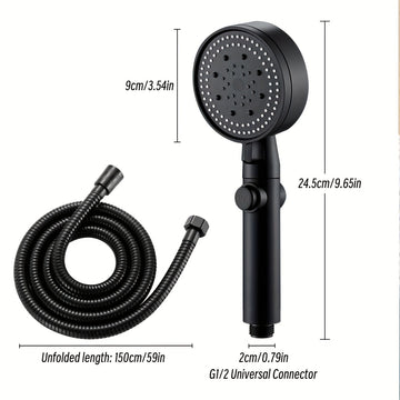Cabezal de ducha de mano de alta presión con 5 funciones, montaje en pared, manguera de 1.5 m, plástico ABS, botón de encendido/apagado - Accesorio moderno para baño