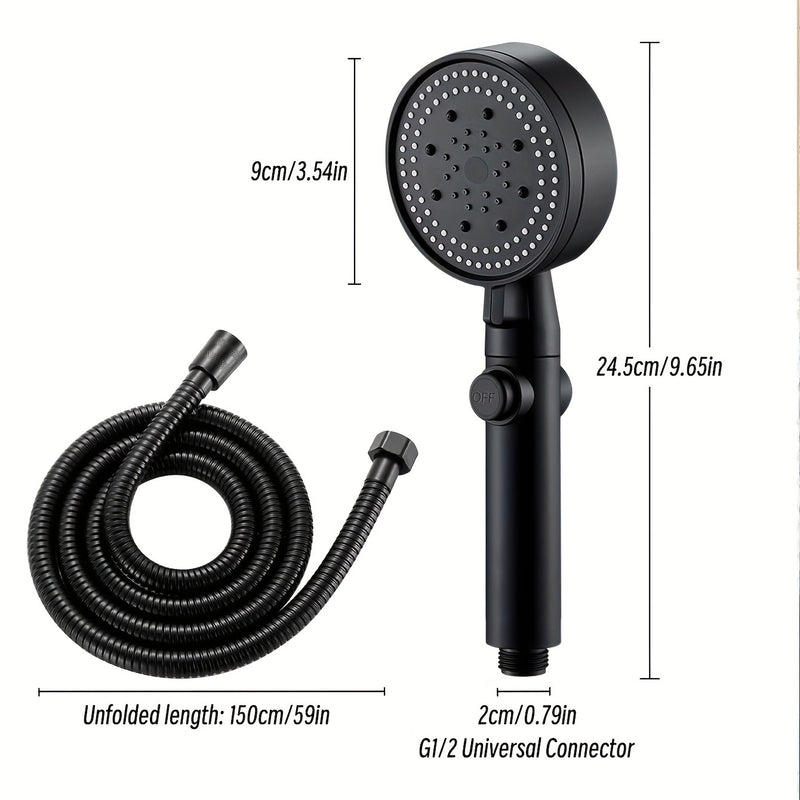 Cabezal de ducha de mano de alta presión con 5 funciones, montaje en pared, manguera de 1.5 m, plástico ABS, botón de encendido/apagado - Accesorio moderno para baño