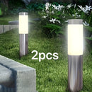 Juego de 2 luces de jardín LED alimentadas por energía solar - Hechas de acero inoxidable, adecuadas para iluminación de jardín y camino al aire libre, con un diseño de estaca de suelo.