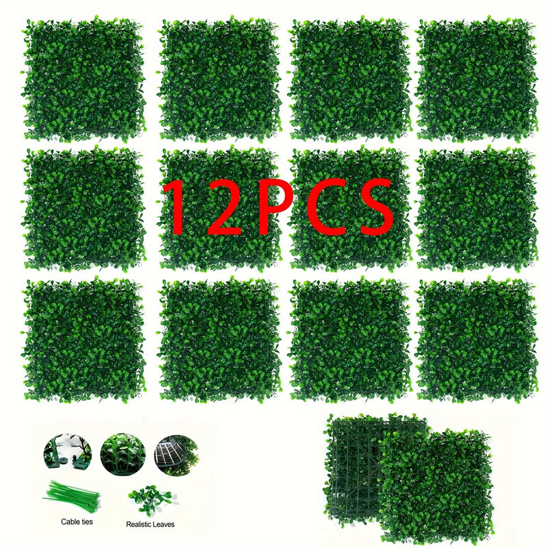 12/24 paneles artificiales de boj resistentes a los rayos UV - 25.4 cm x 25.4 cm, tapetes de seto plástico verde, ideales para privacidad en interiores/exteriores, decoración de hogar y jardín, diseño de paisaje para patio y balcón, decoración de pared p