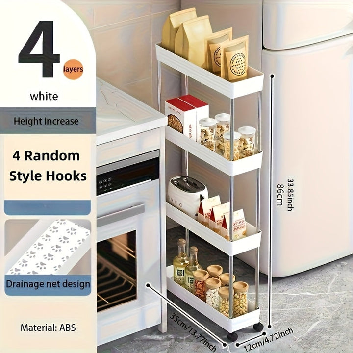 Carrito de Almacenamiento Móvil Multifuncional de 3 capas/4 capas: Diseño de Drenaje Hueco, Solución de almacenamiento ultrafino adecuada para cocina, baño, lavandería, estante angosto y combinación de estantería rodante, crea un organizador eficiente de