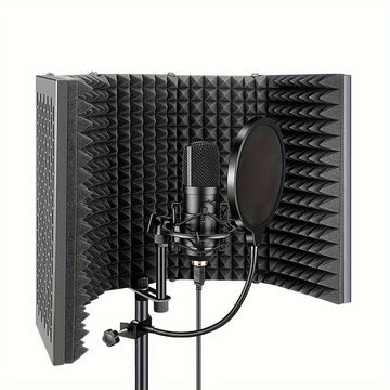 Pantalla de Absorción de Sonido de Espuma de Alta Densidad para Grabación Vocal, Micrófono de Reducción de Ruido con Paneles Acústicos Negros, Compatible con Todos los Micrófonos de Condensador, Equipo de Estudio para Voces Más Claras, Micrófono para Can