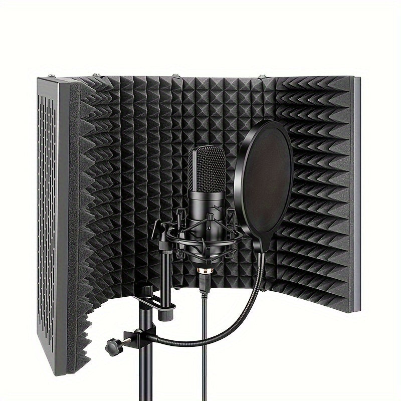 Pantalla de Absorción de Sonido de Espuma de Alta Densidad para Grabación Vocal, Micrófono de Reducción de Ruido con Paneles Acústicos Negros, Compatible con Todos los Micrófonos de Condensador, Equipo de Estudio para Voces Más Claras, Micrófono para Can