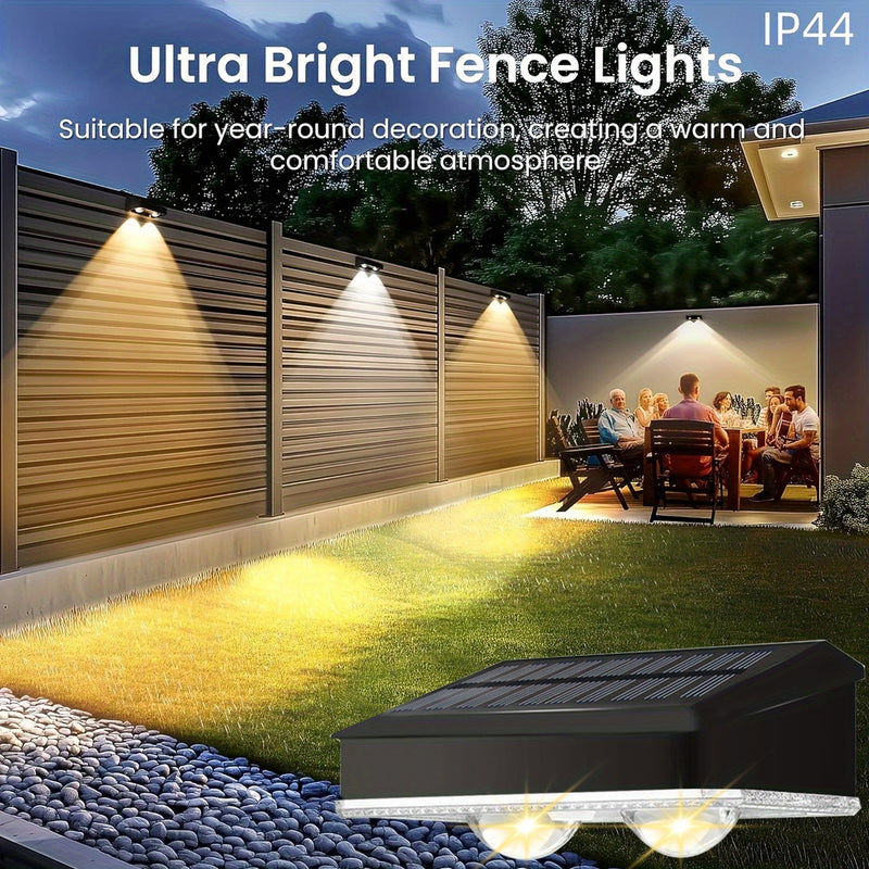 4/2 Paquetes de Luces Solares para Vallas, Luces Solares para Vallas de 8 Colores con 9 Modos de Iluminación, Luces Solares para Paredes Exteriores, Luces para Barcos con IP44, Luces Solares para Jardín con Encendido/Apagado Automático para Patio, Barand
