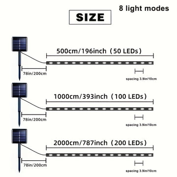 Tira de luces LED solares para exteriores, 8 modos, luces decorativas para jardín, fiestas, Navidad, árbol de Navidad, Halloween, bodas y decoración de patio
