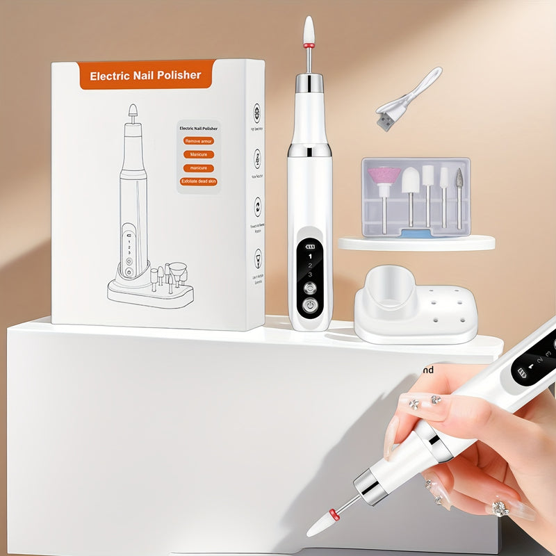 Limpiador de Uñas Eléctrico, Taladro de Uñas Inalámbrico Profesional con 6 Velocidades para Acrílico y Gel, Set Portátil con Base Recargable, Pulidora Electrónica para Salón o Hogar