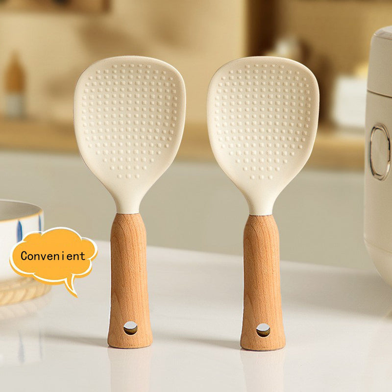 1 Unidad, Cuchara De Arroz De Silicona Con Mango De Madera, Utensilio Para Utensilios De Cocina Antiadherentes, Herramienta Para Servir Duradera Y Conveniente, Artilugio De Cocina