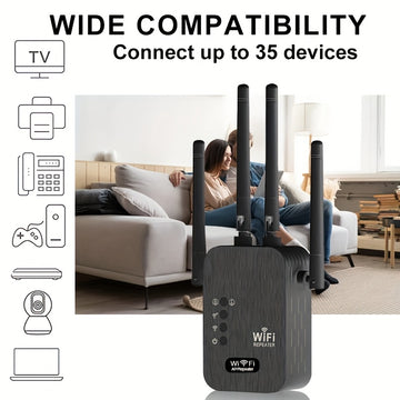 Amplificador de Señal WiFi para Hogar, Extensor WiFi con Alcance Largo hasta 12880 Pies Cuadrados y 105 Dispositivos, Repetidor WiFi con Puerto Ethernet, Amplificador de Internet