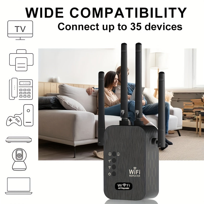 Amplificador de Señal WiFi para Hogar, Extensor WiFi con Alcance Largo hasta 12880 Pies Cuadrados y 105 Dispositivos, Repetidor WiFi con Puerto Ethernet, Amplificador de Internet