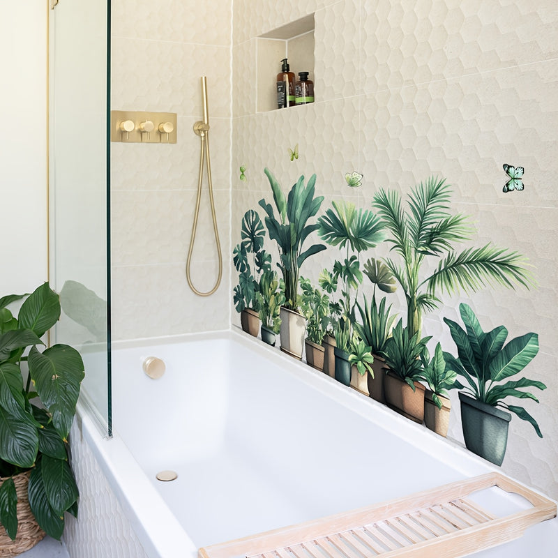 Calcomanía para Bañera de Vegetación Tropical y Mariposas - 30x90cm, Pegatina de Pared Botánica Vibrante para Decoración de Baño y Ducha, Decoraciones de Baño