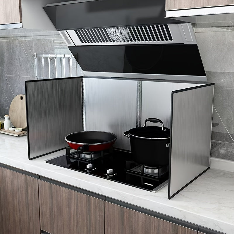 Protector de Cocina Plegable Doble Cara de Acero Inoxidable Resistente - Antigrasa con Superficie Antiadherente, Diseño Ahorrador de Espacio y Bordes de Goma Fáciles de Limpiar - Para Estufas a Gas/Eléctricas, Montaje en Pared o Encimera - Ideal para Coc