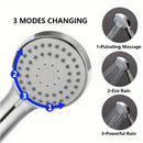 1pc Cabezal de Ducha Ajustable de 3 Modos con Supercompresión de Baja Presión y Manguera de Acero Inoxidable, Material ABS de Alta Calidad, Cabezal de Ducha Ahorrador de Agua para Presión de Agua Baja, Boquilla de Ducha Redonda Plateada