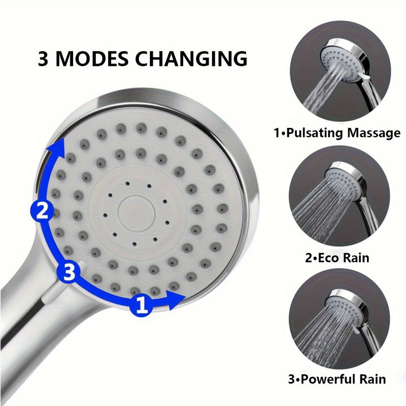 1pc Cabezal de Ducha Ajustable de 3 Modos con Supercompresión de Baja Presión y Manguera de Acero Inoxidable, Material ABS de Alta Calidad, Cabezal de Ducha Ahorrador de Agua para Presión de Agua Baja, Boquilla de Ducha Redonda Plateada