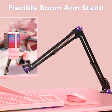 Soporte de micrófono Gaming Boom, micrófono de condensador de escritorio USB con kit de soporte, Plug And Play, silencio/tacto de monitoreo, control de ganancia, luces RGB, toque, silencio, monitoreo instantáneo, control de voz de juego, adecuado para PC