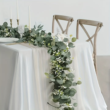 12 piezas de 182.88 cm Guirnalda Artificial de Eucalipto y Sauce con Flores Blancas - Hojas Verdes Elegantes, Ideal para Bodas, Compromisos, Decoración del Hogar y Eventos, Estilo Clásico Todo el Año, Temática Nupcial, Material Plástico, Enredaderas Natu