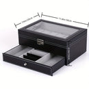 1 Pieza, Caja De Almacenamiento De Reloj Con Cerradura De Cuero PU De 12 Ranuras, Caja De Exhibición De Joyería Para Hombres Y Mujeres Con Cajón, Caja De Exhibición De Gafas De Reloj De 2 Capas Con Cubierta De Vidrio