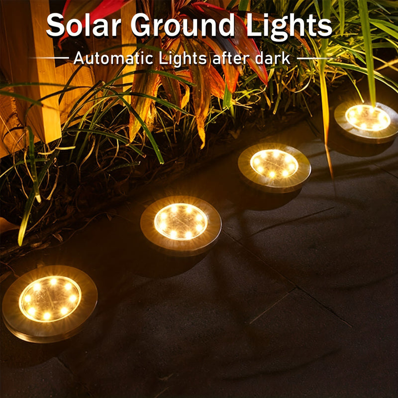 Luces Solares de 8LED para Suelo - Paquete de 4, Luces Decorativas IP44 para Escalones, Caminos, Jardines y Vallas, Iluminación Exterior para Pasillos y Césped