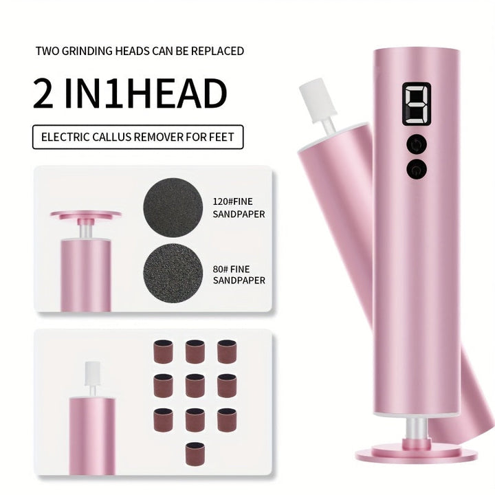 Lijadora y eliminador de pies eléctricos profesionales - 9 velocidades ajustables con pantalla digital, batería de litio recargable, diseño ergonómico para pies muertos beige, grietas de talones secos - Uso doméstico y profesional, eliminador de pies, he