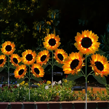 Luces de decoración de girasoles para exteriores, luz solar de girasoles para insertar en el suelo, luces de paisaje de girasoles amarillos en el suelo, luces de decoración de jardín de flores solares.