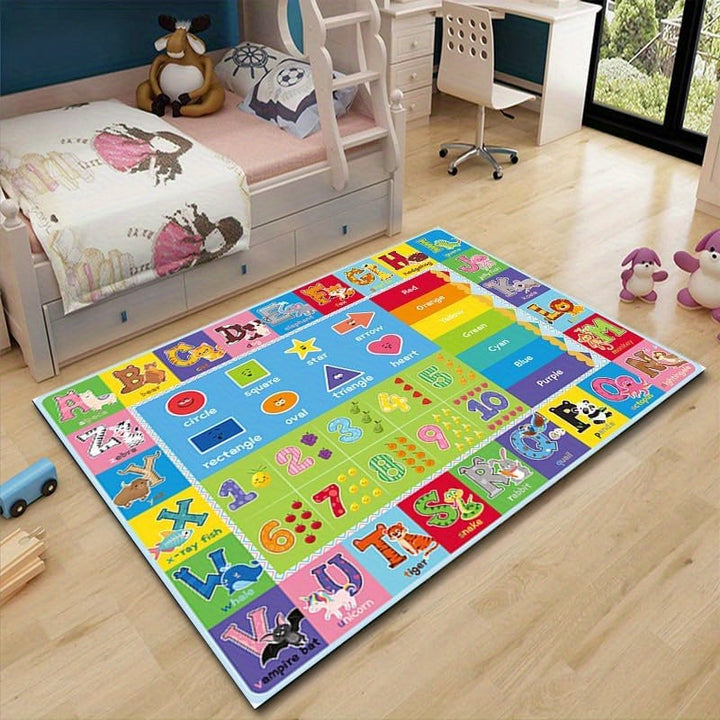 1pc Alfombra Educativa ABC 800g/m2 de 0.6cm de Grosor con Letras/Animales para Sala de Juegos/Aula (Base Antideslizante, Suave y Segura, Adecuada para "Entretenimiento Familiar" e "Interacción Padre-Hijo", Lavable a Mano, Alfombra de Aprendizaje en Famil