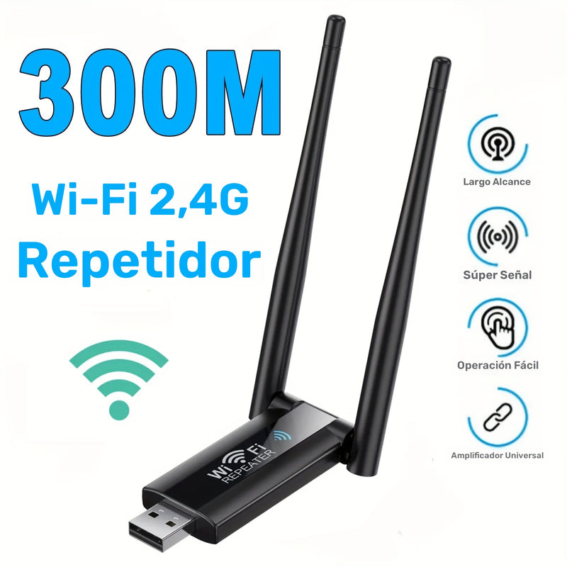 Repetidor de WiFi inalámbrico de 2.4 G 300 Mbps, extensor de enrutador, amplificador de señal Wi-Fi, adaptador de tarjeta de red de larga distancia, repetidor USB