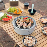 4 piezas/1 juego de parrilla de carbón compacta de acero inoxidable con red de parrilla - Elevador de red, parrilla portátil para uso en interiores y exteriores, perfecta para reuniones familiares, reuniones con amigos, camping y cocina en el patio trase