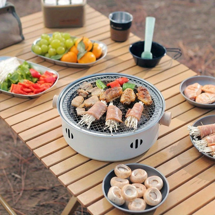 4 piezas/1 juego de parrilla de carbón compacta de acero inoxidable con red de parrilla - Elevador de red, parrilla portátil para uso en interiores y exteriores, perfecta para reuniones familiares, reuniones con amigos, camping y cocina en el patio trase